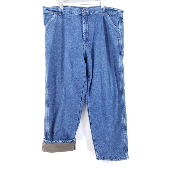 Wrangler Relaxed Fit Fleece-Lined Mens Jeans 42x30 Denim Cotton Blend - Picture 1 of 10
